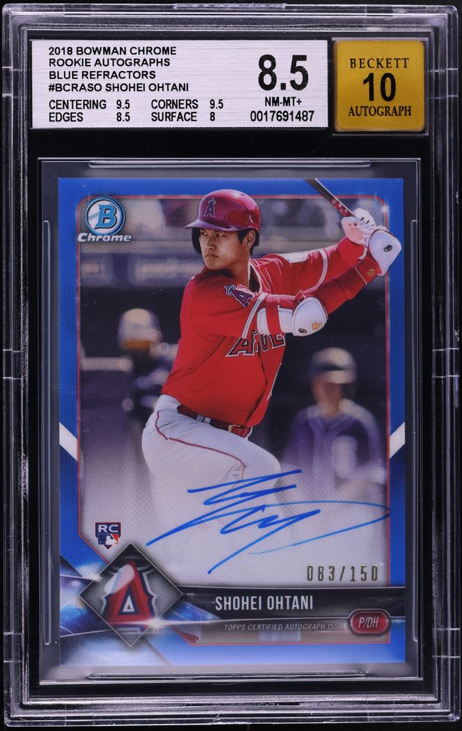 2018 Bowman Chrome Blue Refractor Shohei Ohtani ROOKIE AUTO /150 #BCRASO BGS 8.5 NM-MT+