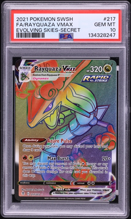 2021 Pokemon Sword & Shield Evolving Skies Rainbow Rare Rayquaza VMAX #217 PSA 10 GEM MINT