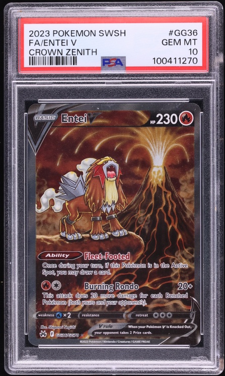 2023 Pokemon Sword & Shield Crown Zenith Galarian Gallery Alt Art Entei V #GG36 PSA 10 GEM MINT