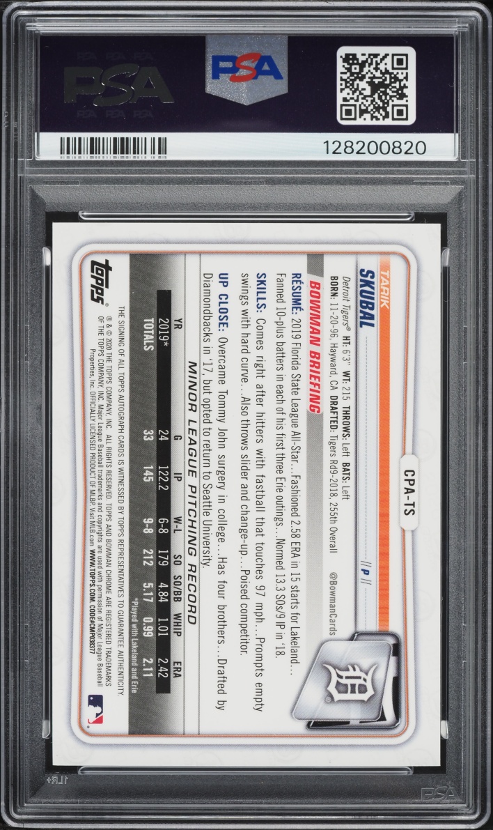2020 Bowman Chrome Blue Refractor Tarik Skubal PROSPECT AUTO /150 #CPA-TS PSA 9 MINT