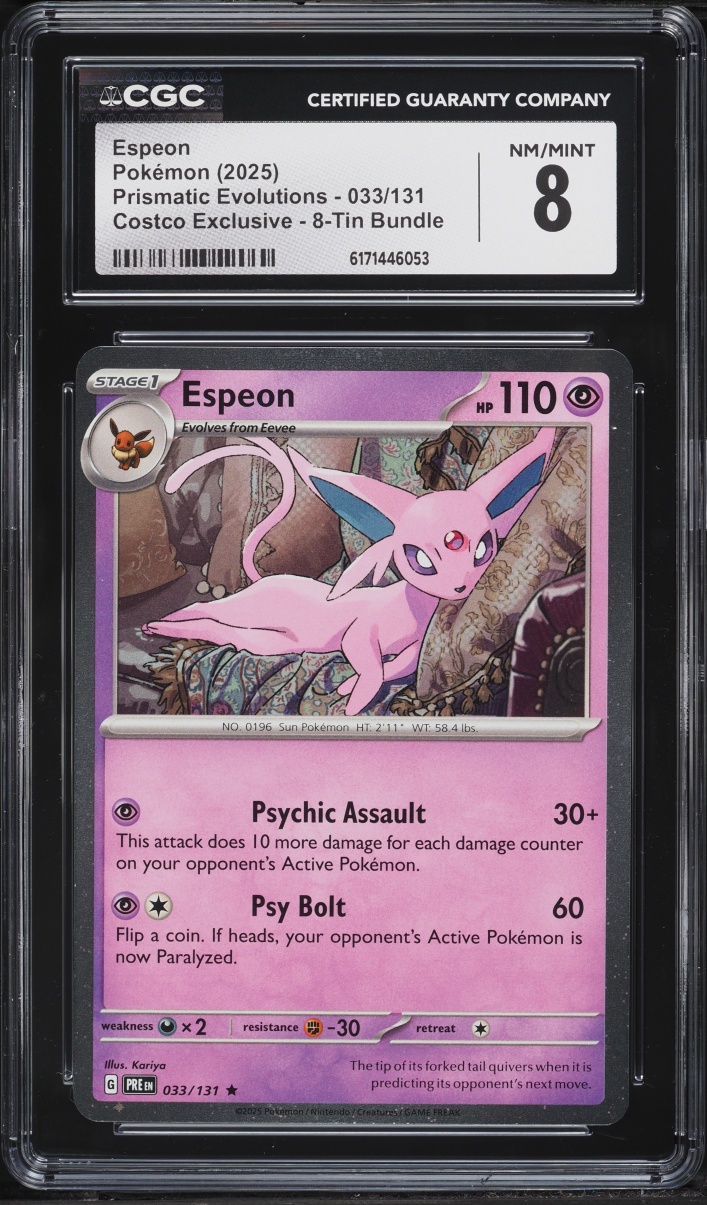 2025 Pokemon Scarlet & Violet Prismatic Evolutions Costco Exclusive Espeon #33 CGC 8 NM-MT