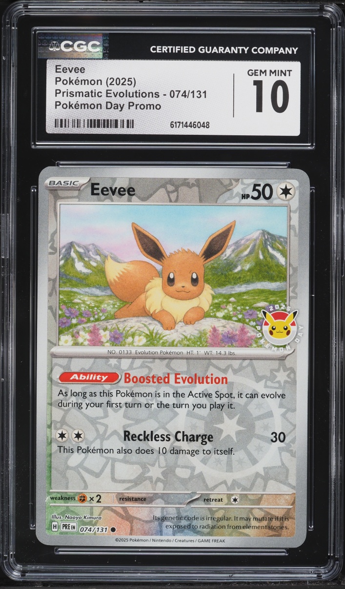 2025 Pokemon Scarlet & Violet Promo Prismatic Evolutions Day Reverse Holo Eevee #074 CGC 10 GEM