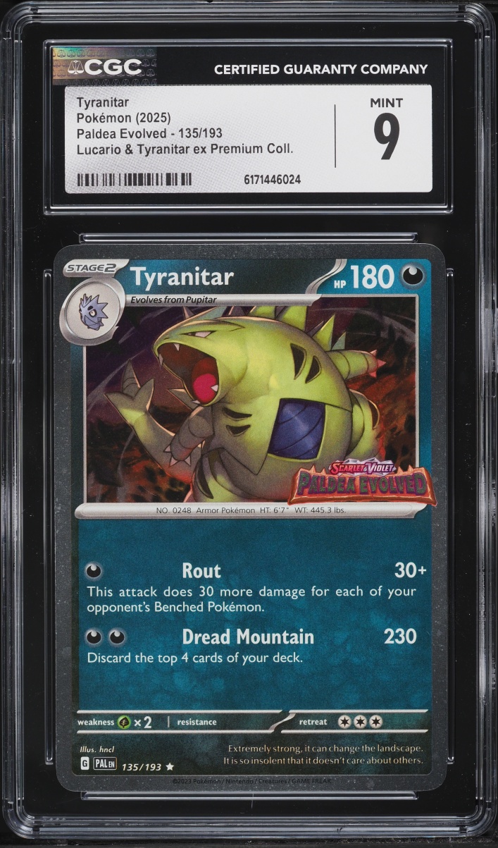 2025 Pokemon Scarlet & Violet Paldea Evolved Premium Collection Tyranitar #135 CGC 9 MINT