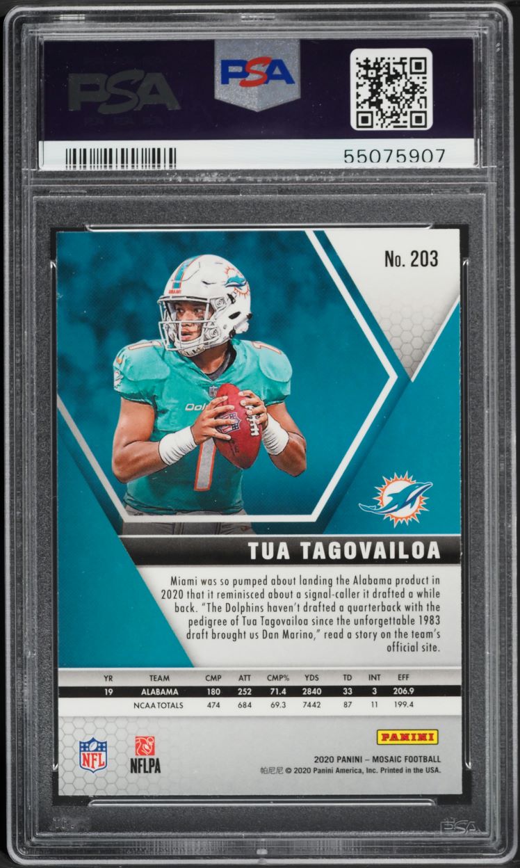 2020 Panini Mosaic Tua Tagovailoa ROOKIE #203 PSA 9 MINT