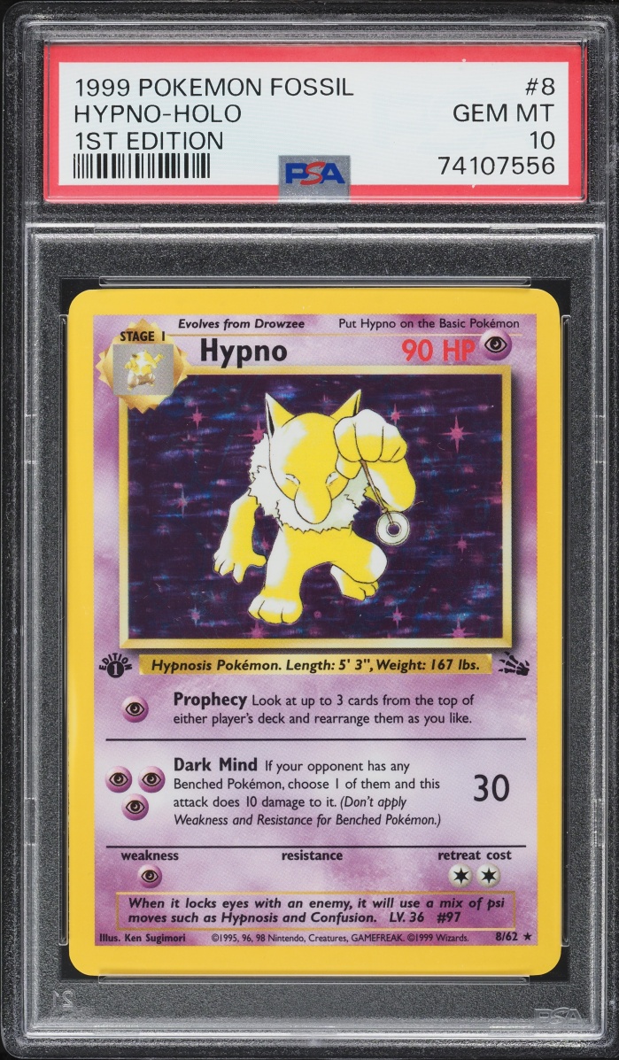 1999 Pokemon Fossil 1st Edition Holo Hypno #8 PSA 10 GEM MINT