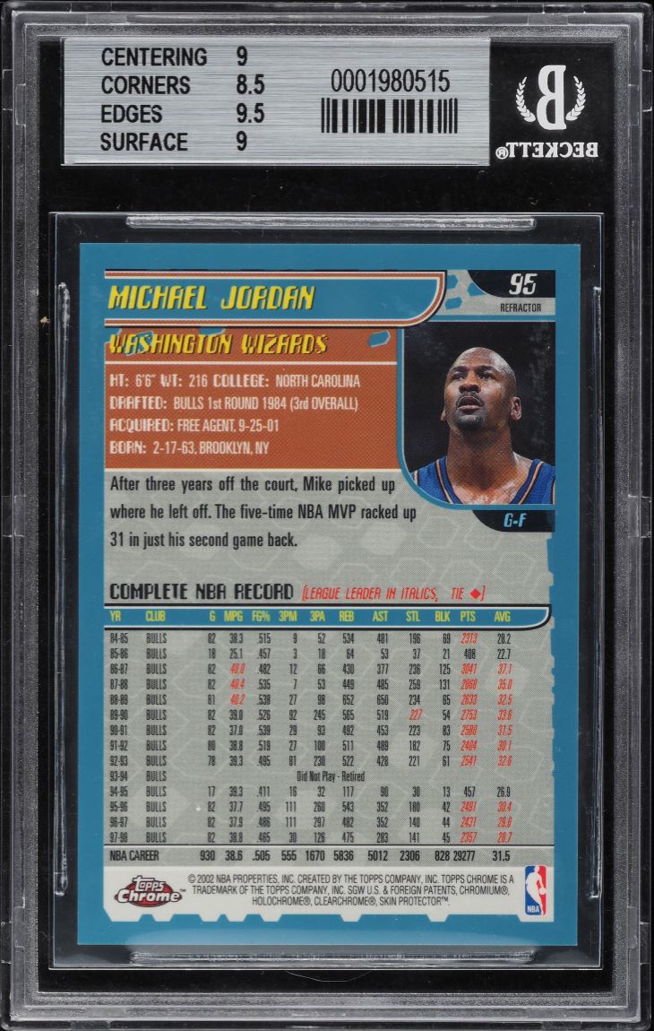 2001 Topps Chrome Refractor Michael Jordan #95 BGS 9 MINT