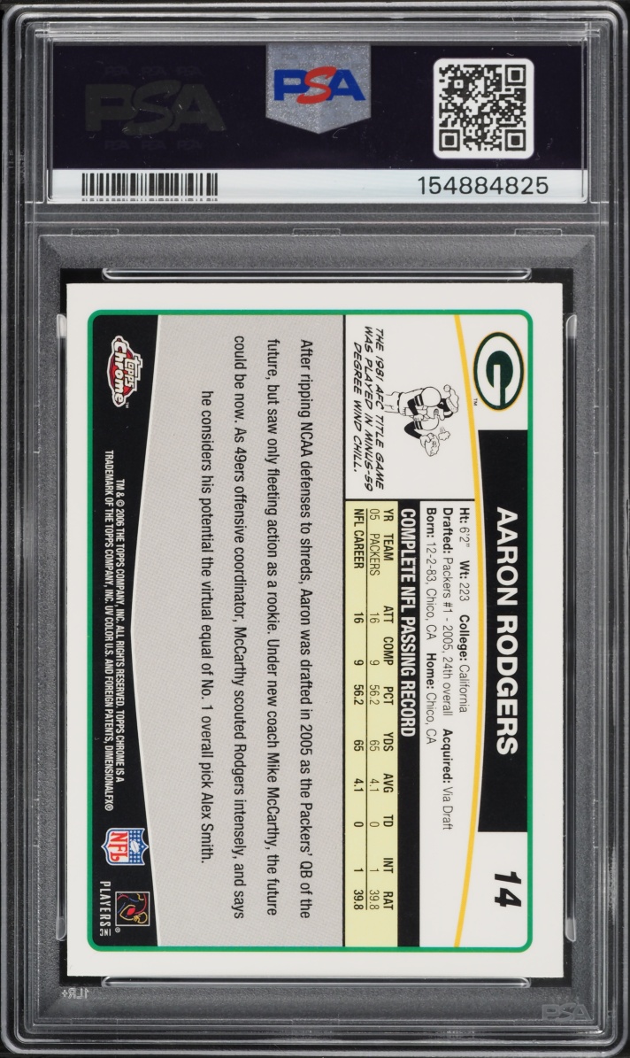 2006 Topps Chrome Aaron Rodgers #14 PSA 8 NM-MT