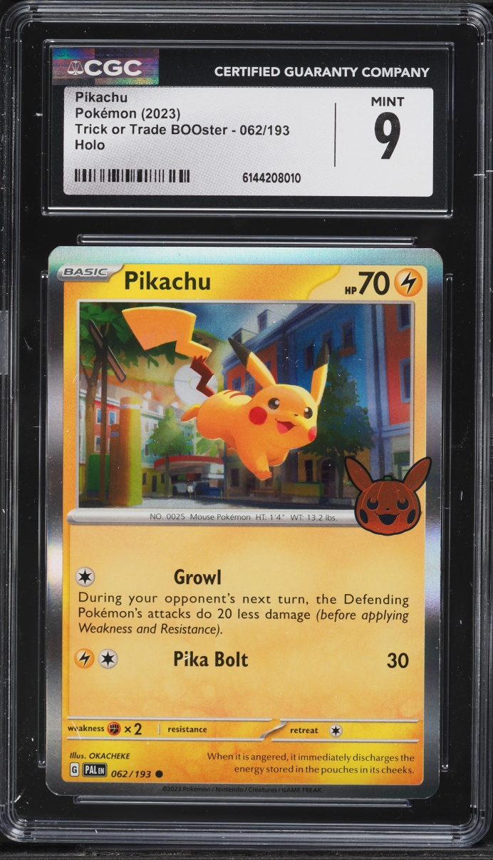 2023 Pokemon Scarlet & Violet Trick Or Trade BOOster Holo Pikachu #62 CGC 9 MINT