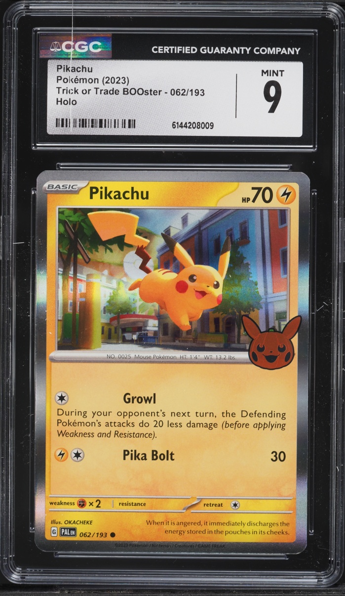 2023 Pokemon Scarlet & Violet Trick Or Trade BOOster Holo Pikachu #62 CGC 9 MINT