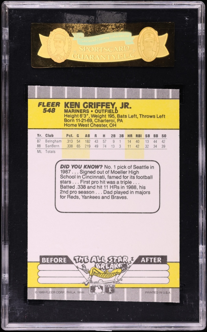 1989 Fleer Ken Griffey Jr. ROOKIE #548 SGC 7.5 NRMT+