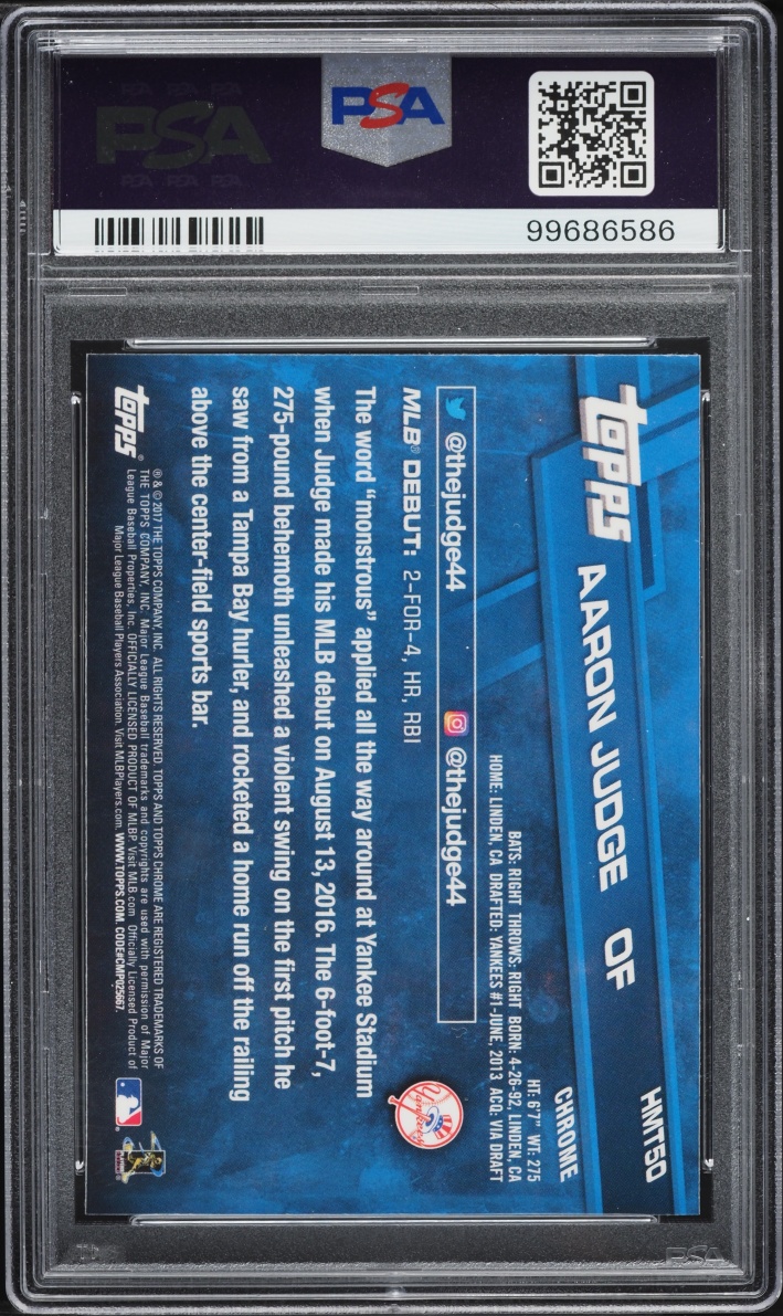2017 Topps Chrome Update Aaron Judge ROOKIE #HMT50 PSA 10 GEM MINT