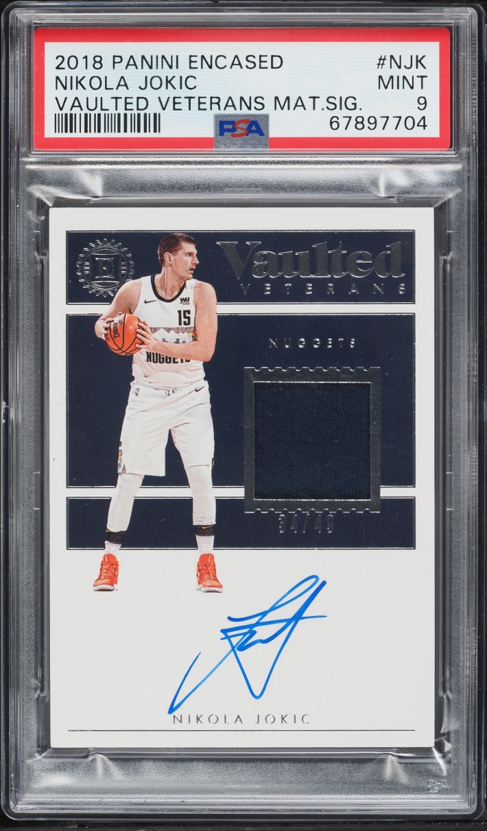2018 Panini Encased Vaulted Veterans Signatures Nikola Jokic PATCH AUTO /49 #VV-NJK PSA 9 MINT