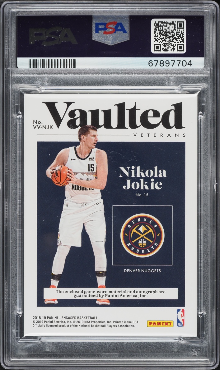 2018 Panini Encased Vaulted Veterans Signatures Nikola Jokic PATCH AUTO /49 #VV-NJK PSA 9 MINT