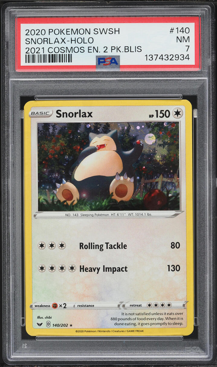 2020 Pokemon Sword & Shield Black Star Promo Cosmos Holo Snorlax #140 PSA 7 NRMT