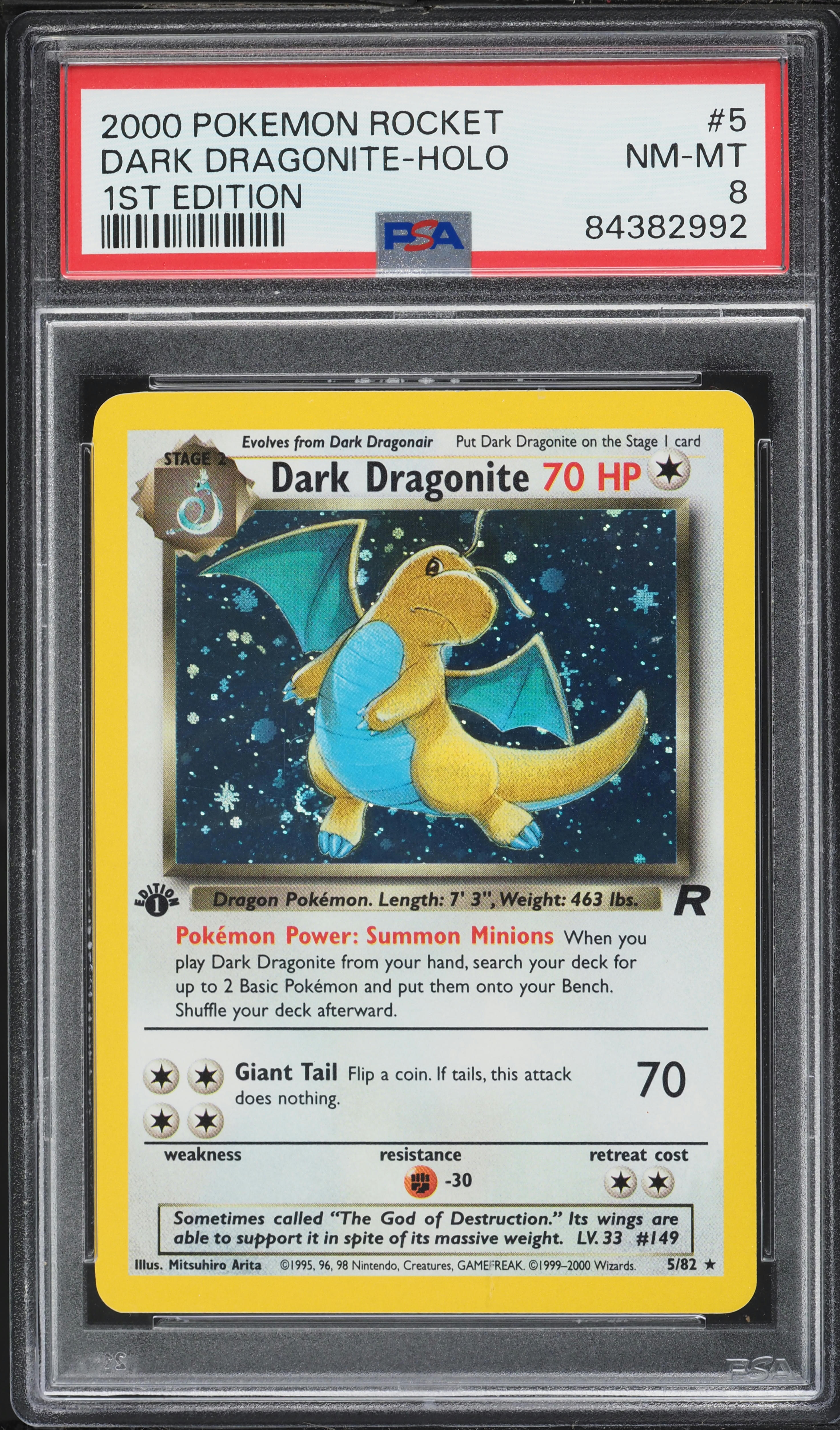 2000 Pokemon Team Rocket 1st Edition Holo Dark Dragonite #5 PSA 8 NM-MT