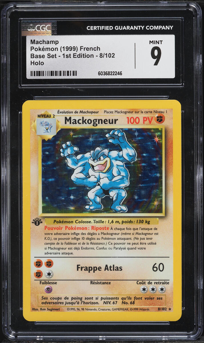 1999 Pokemon French Base Set 1st Edition Holo Machamp #8 CGC 9 MINT