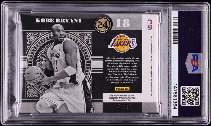 2010 Playoff National Treasures Colossal Numbers Prime Kobe Bryant PATCH AUTO DNA 10 /8 PSA 9