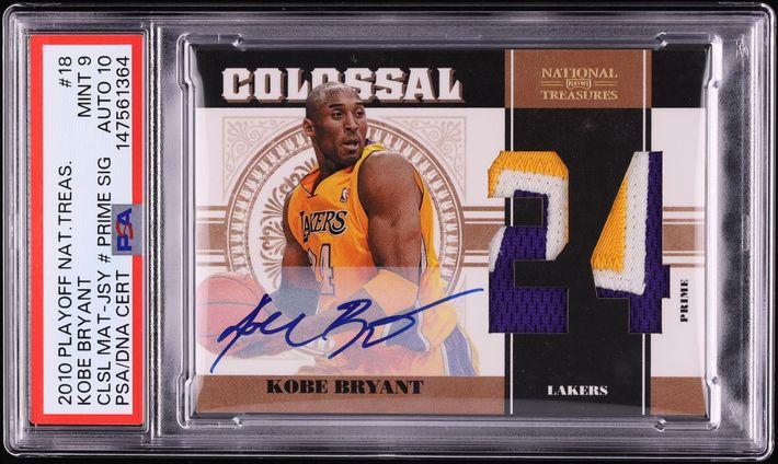 2010 Playoff National Treasures Colossal Numbers Prime Kobe Bryant PATCH AUTO DNA 10 /8 PSA 9