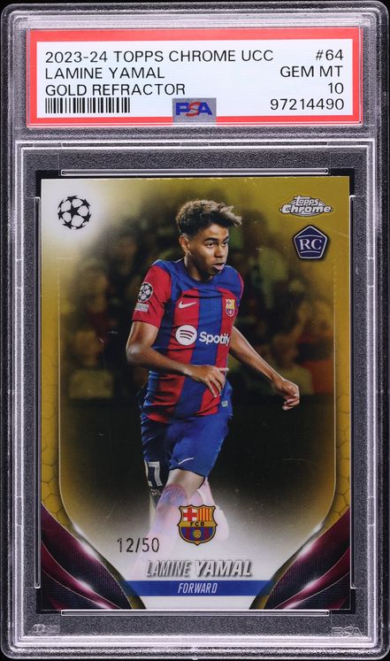 2023 Topps Chrome UEFA Competitions Gold Refractor Lamine Yamal ROOKIE /50 #64 PSA 10 GEM MINT