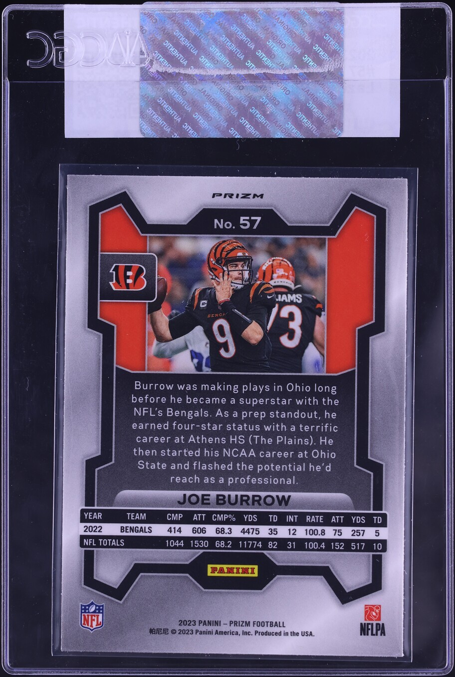 2023 Panini Prizm Lazer Joe Burrow #57 CGC AUTH