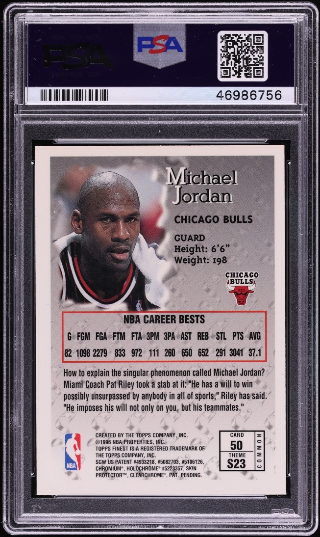 1996 Finest Basketball w/ Coating Michael Jordan #50 PSA 9 MINT