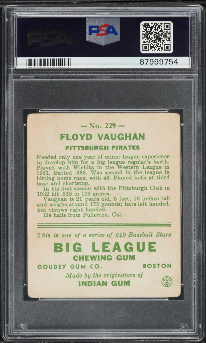 1933 Goudey Floyd Vaughan #229 PSA 2 GD