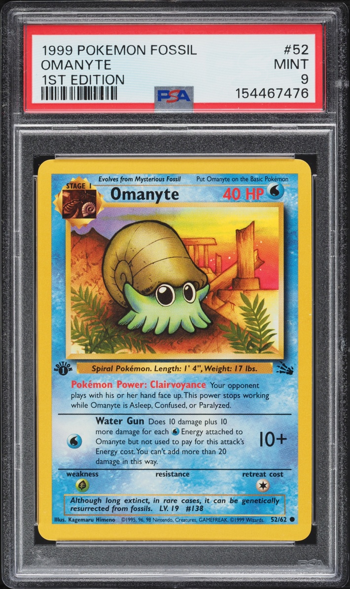 1999 Pokemon Fossil 1st Edition Omanyte #52 PSA 9 MINT