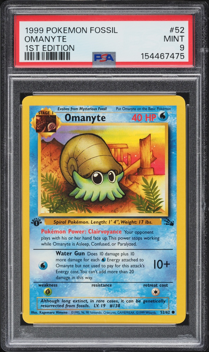 1999 Pokemon Fossil 1st Edition Omanyte #52 PSA 9 MINT