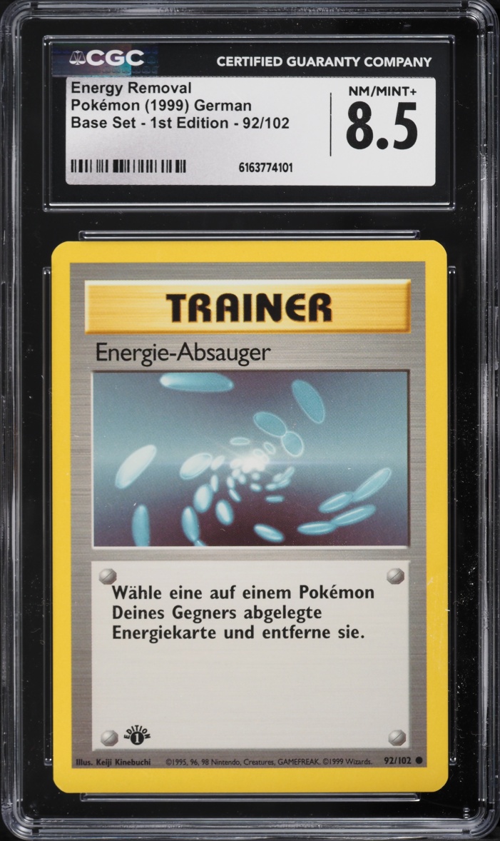 1999 Pokemon German Base Set 1st Edition Energy Removal #92 CGC 8.5 NM-MT+
