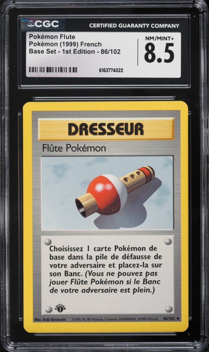 1999 Pokemon French Base Set 1st Edition Pokemon Flute #86 CGC 8.5 NM-MT+