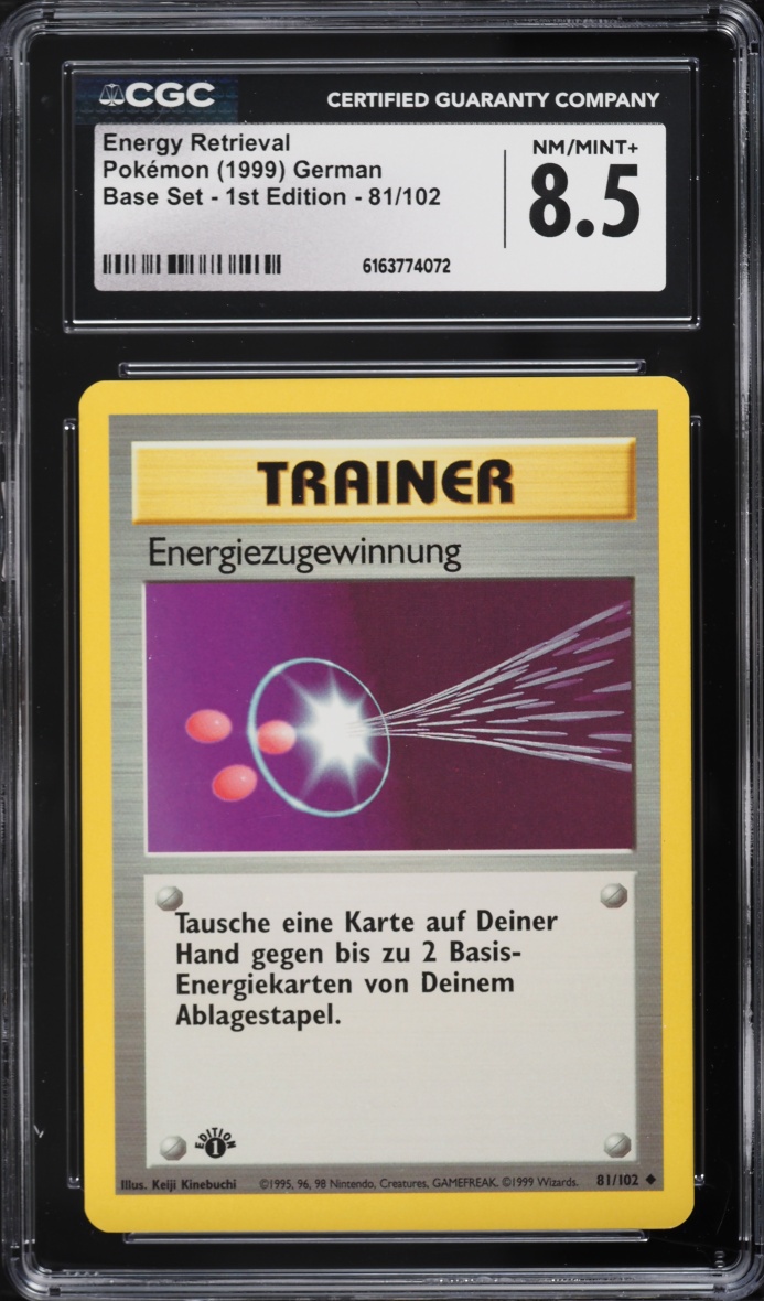 1999 Pokemon German Base Set 1st Edition Energy Retrieval #81 CGC 8.5 NM-MT+