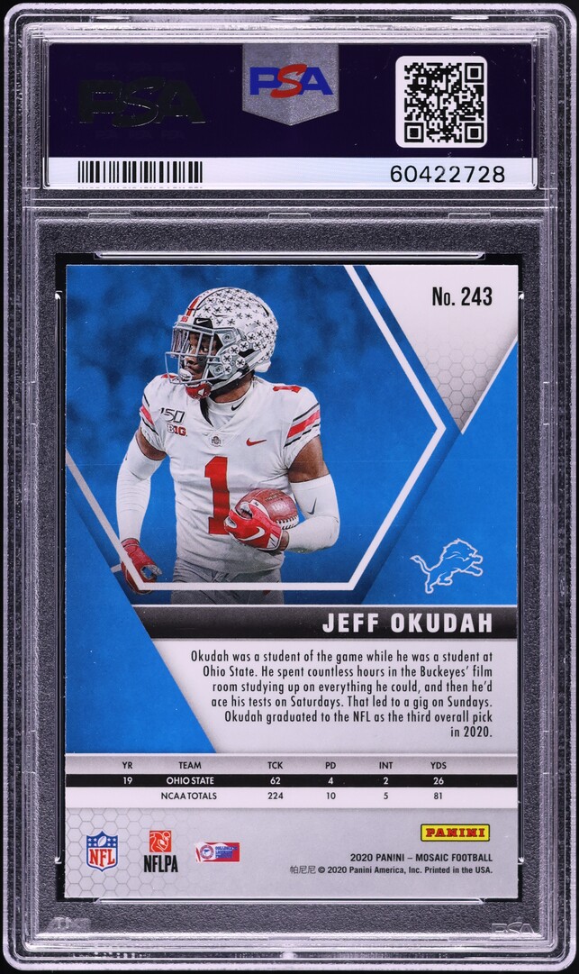 2020 Panini Mosaic Jeff Okudah ROOKIE #243 PSA 10 GEM MINT