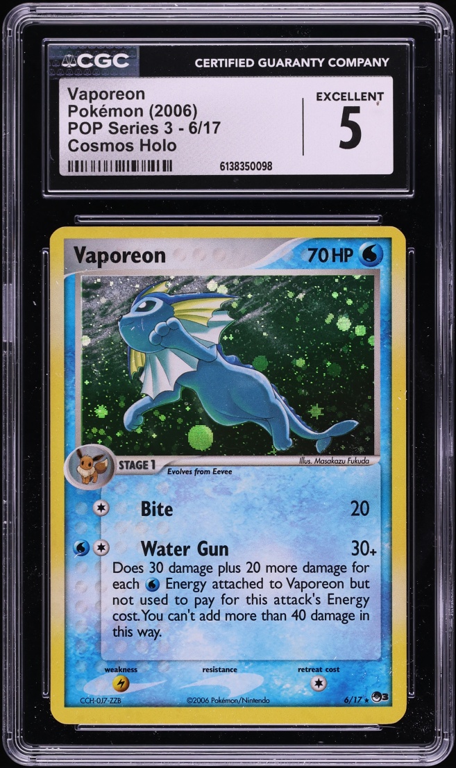 2006 Pokemon POP Series 3 Cosmos Holo Vaporeon #6 CGC 5 EX