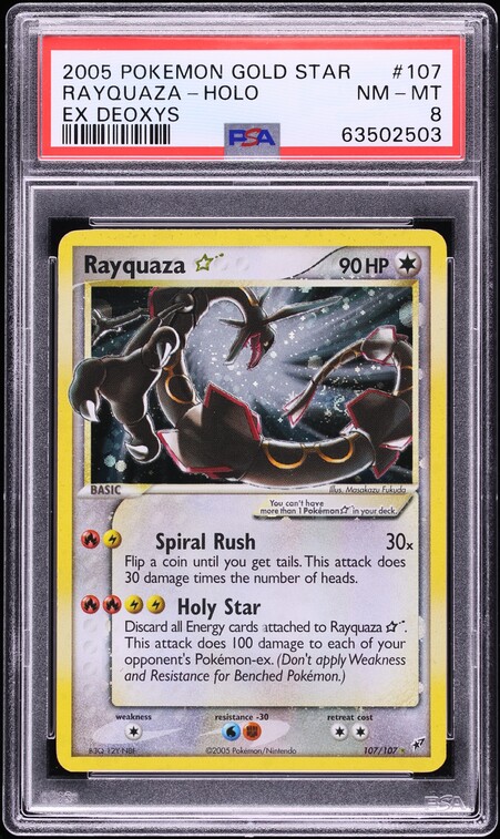 2005 Pokemon EX Deoxys Holo Rayquaza Gold Star #107 PSA 8 NM-MT