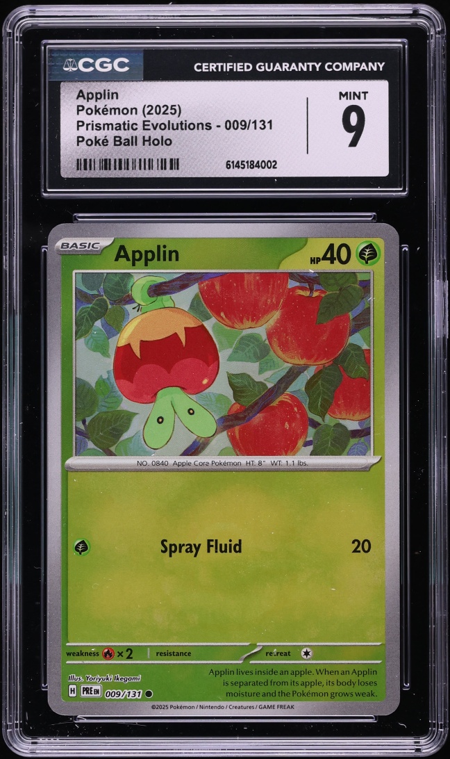 2025 Pokemon Scarlet & Violet Prismatic Evolutions Poke Ball Holo Applin #9 CGC 9 MINT