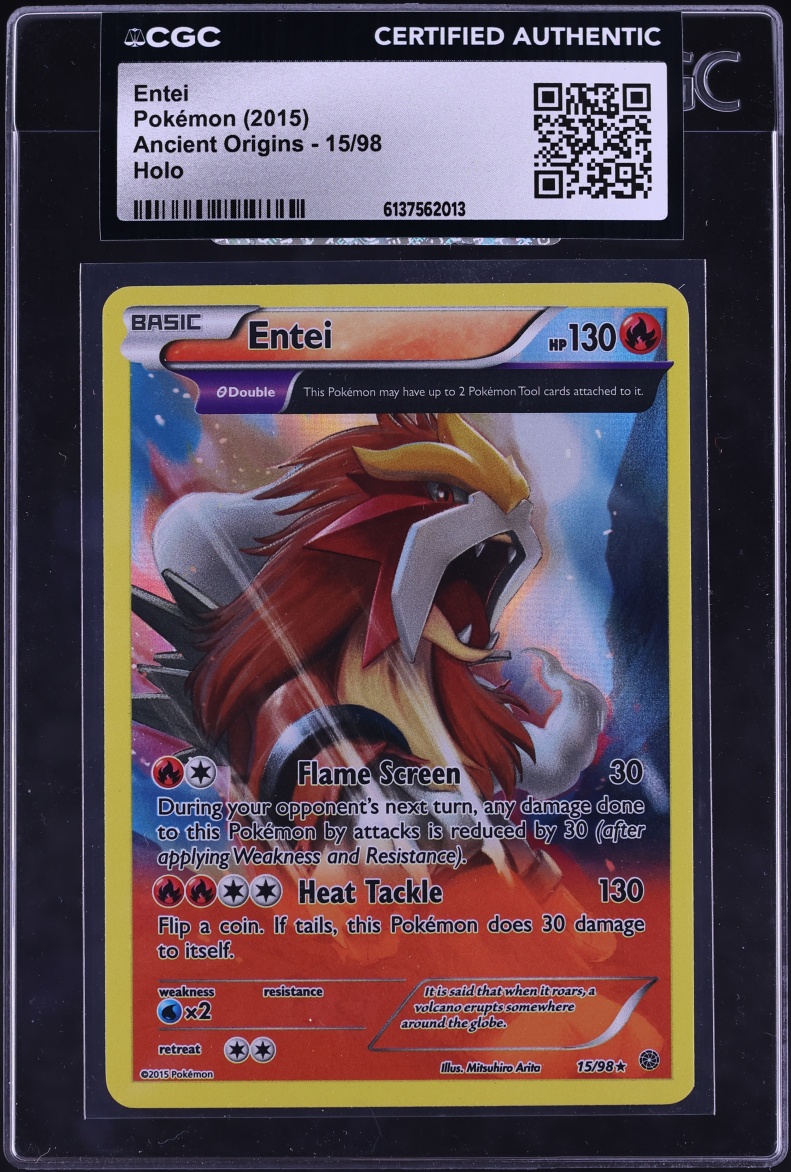 2015 Pokemon XY Ancient Origins Holo Entei #15 CGC AUTH