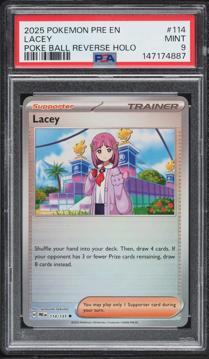 2025 Pokemon Scarlet & Violet Prismatic Evolutions Poke Ball Holo Lacey #114 PSA 9 MINT