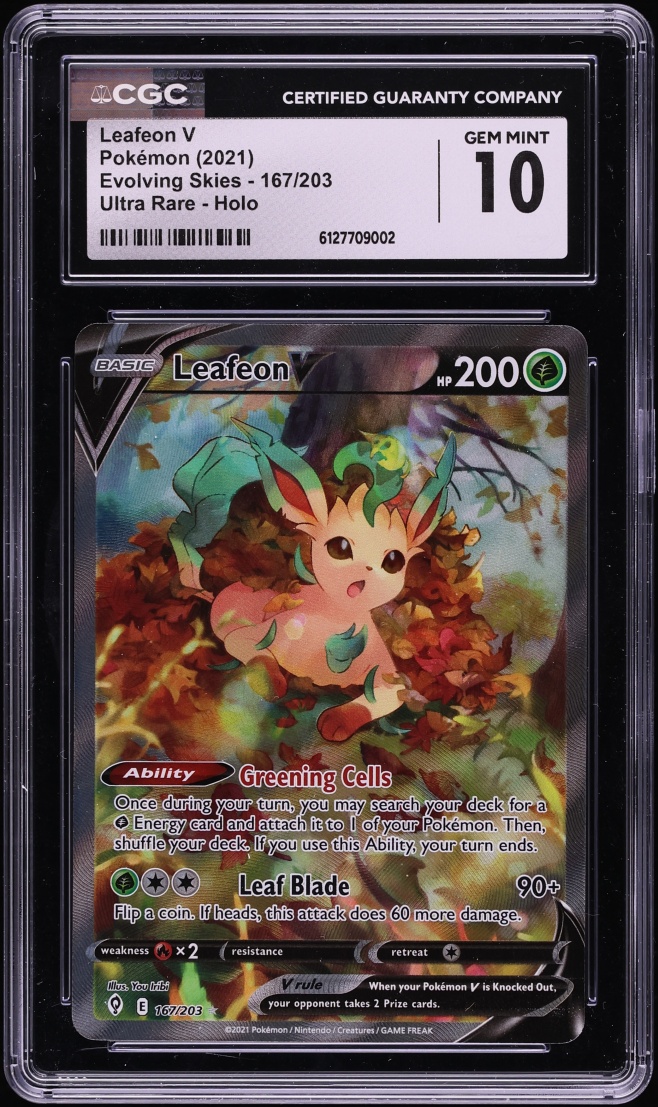 2021 Pokemon Sword & Shield Evolving Skies Full Art Leafeon V #167 CGC 10 GEM MINT