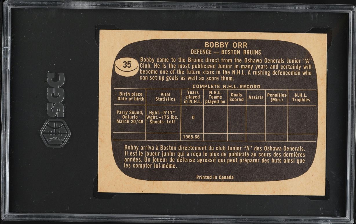 1966 Topps Hockey Bobby Orr ROOKIE #35 SGC 6 EXMT