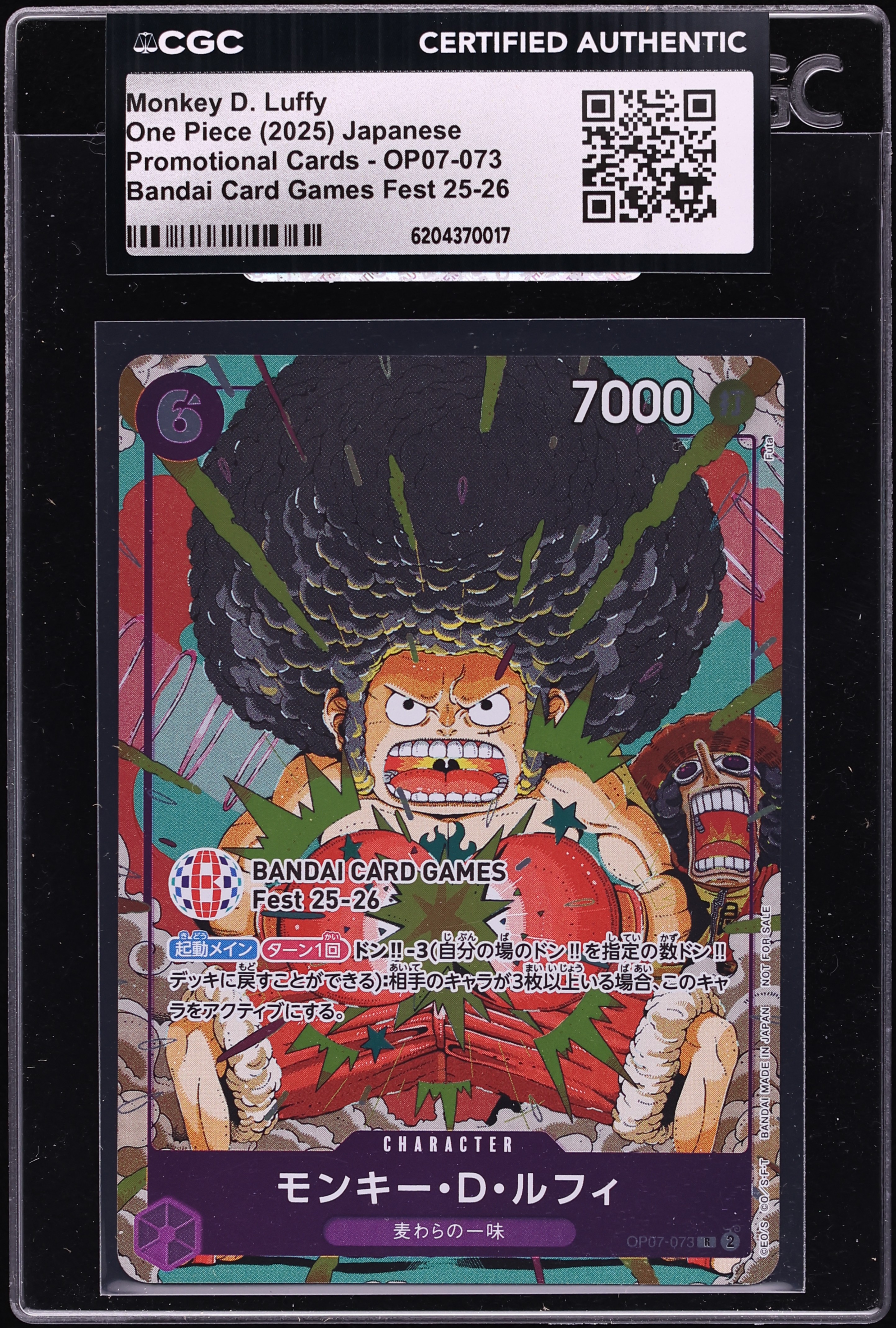 2025 One Piece Japanese Promo Bandai Games Fest Monkey D. Luffy #OP07-073 CGC AUTH