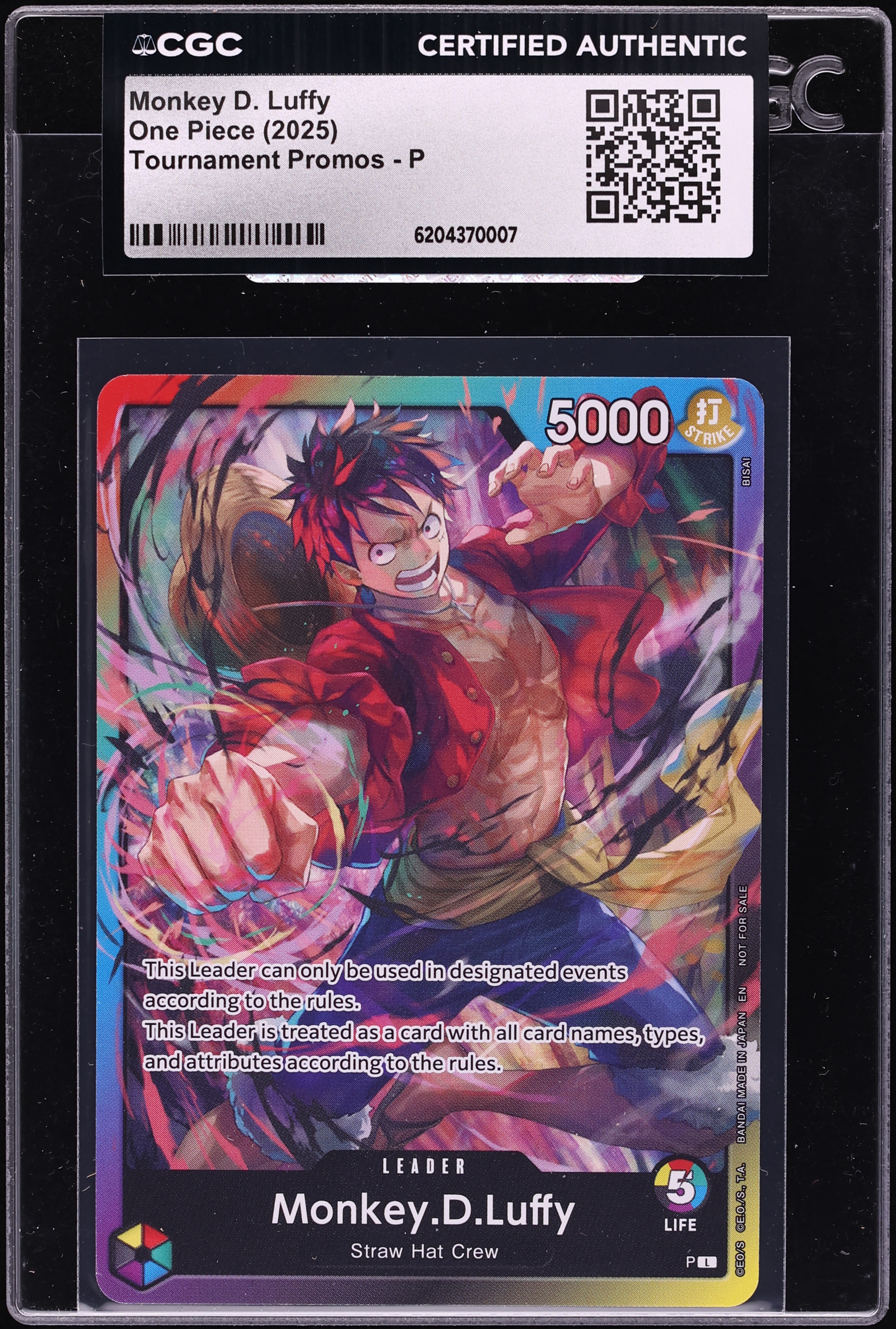 2025 One Piece Tournament Promo Leader Monkey D. Luffy #P CGC AUTH