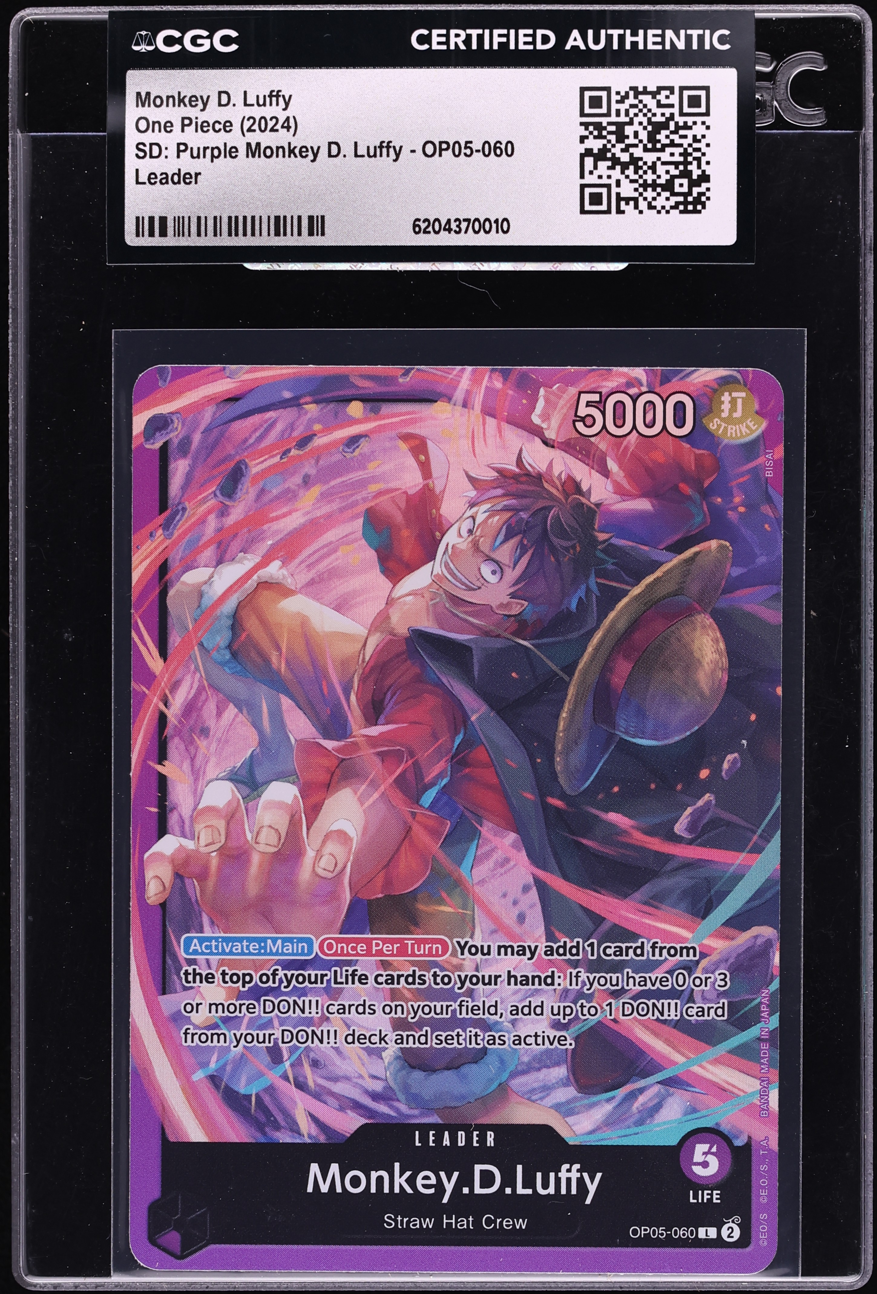 2024 One Piece Starter Deck Purple Leader Monkey D. Luffy #OP05-060 CGC AUTH