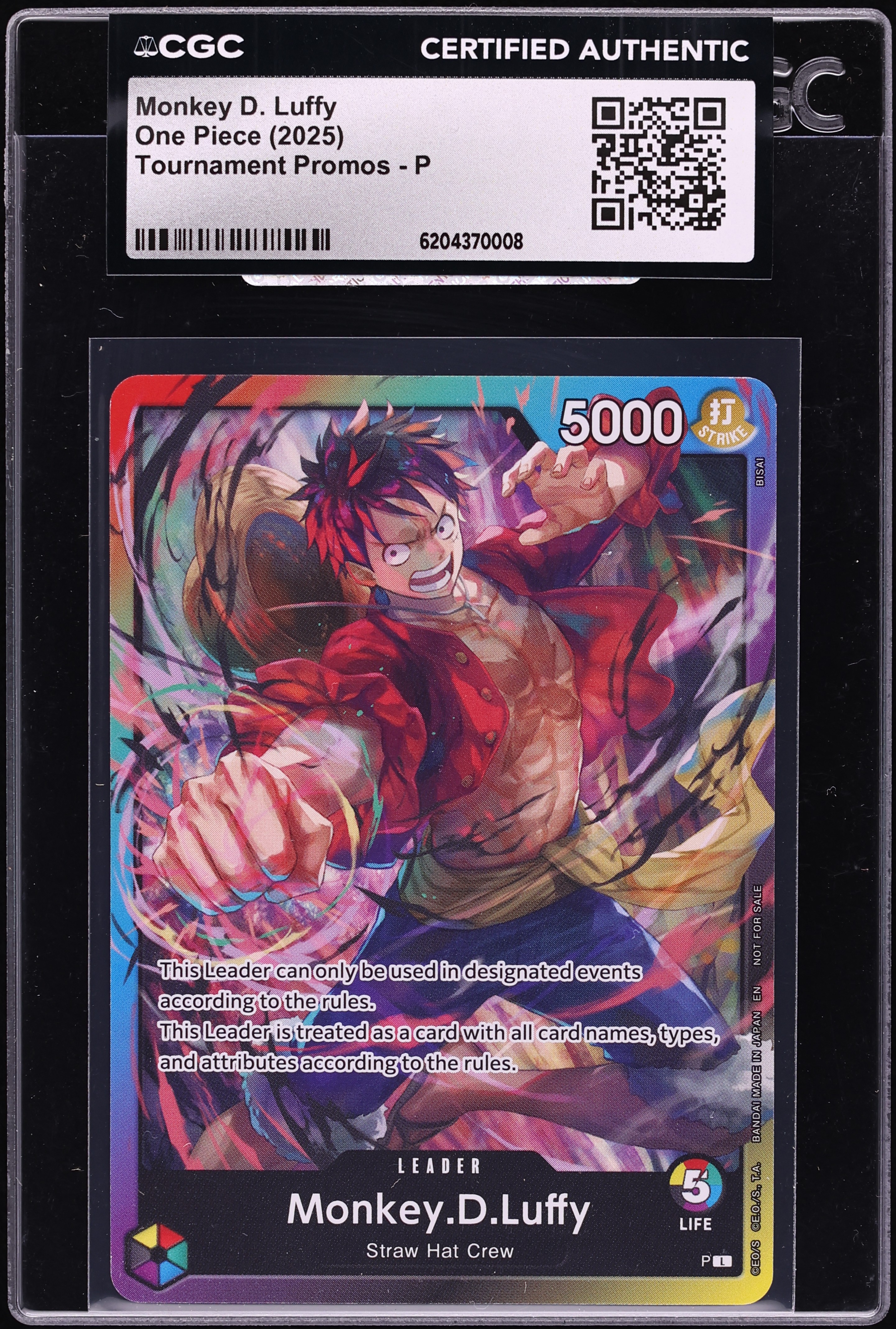 2025 One Piece Tournament Promo Leader Monkey D. Luffy #P CGC AUTH