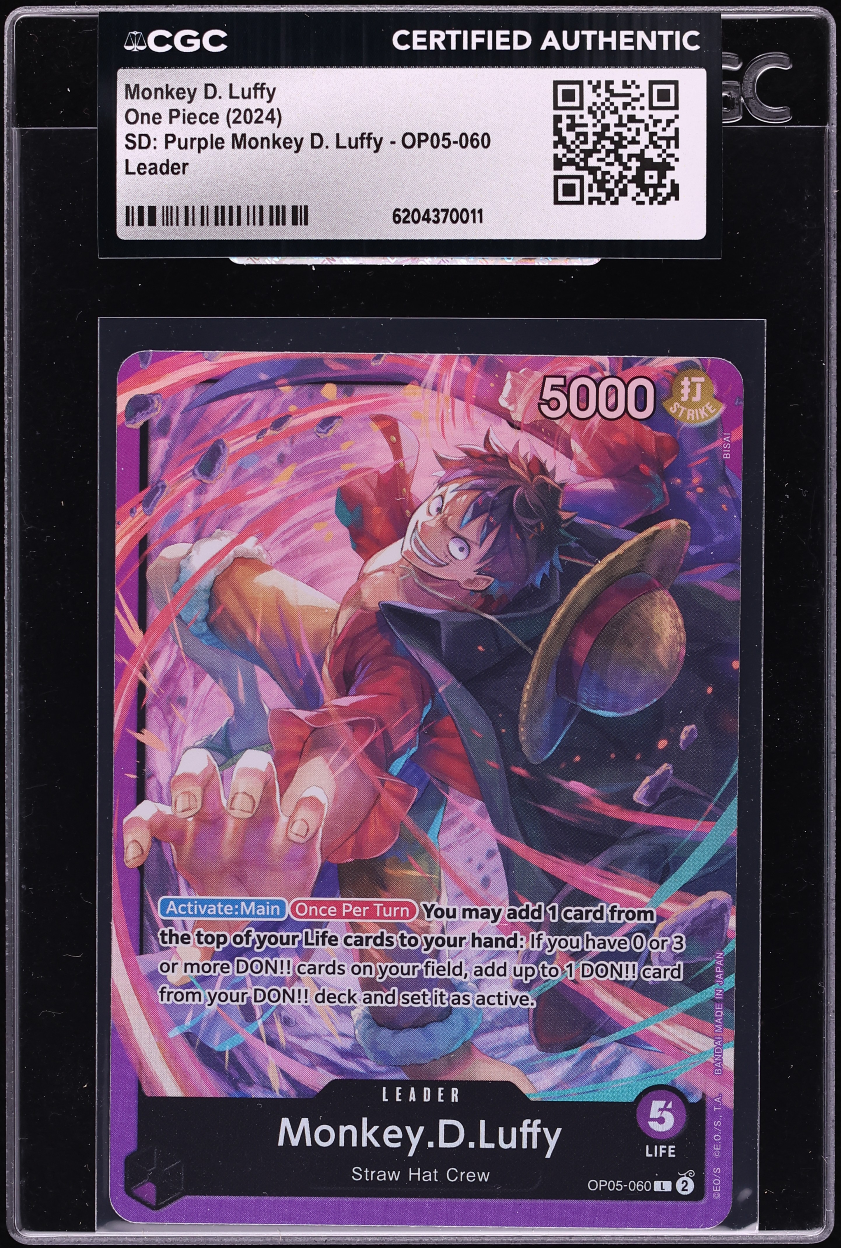 2024 One Piece Starter Deck Purple Leader Monkey D. Luffy #OP05-060 CGC AUTH