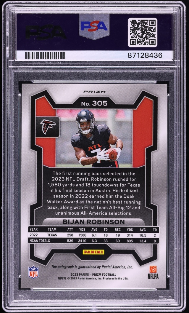 2023 Panini Prizm Silver Bijan Robinson ROOKIE AUTO #305 PSA 9 MINT
