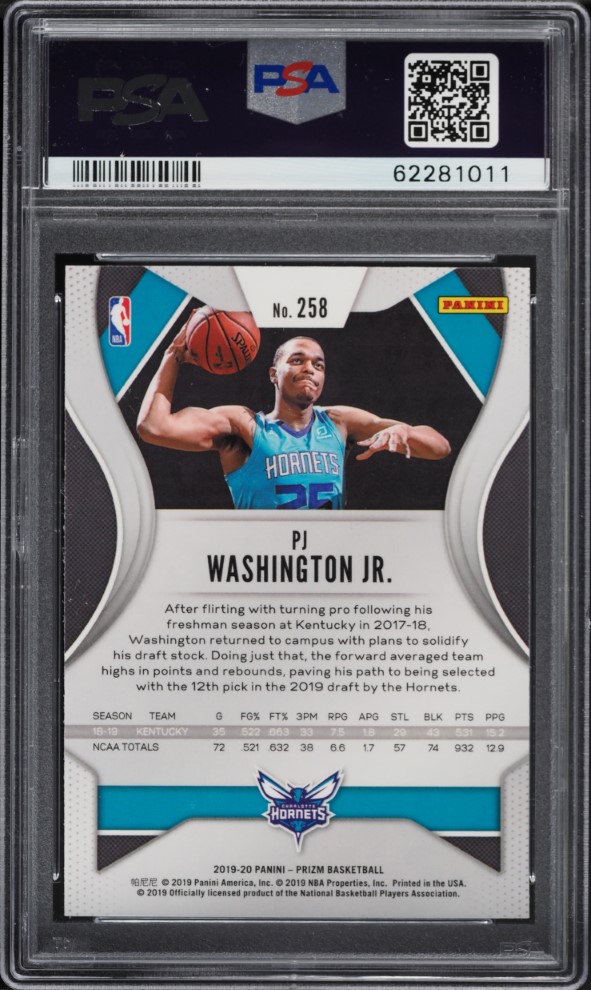 2019 Panini Prizm PJ Washington Jr. ROOKIE #258 PSA 10 GEM MINT