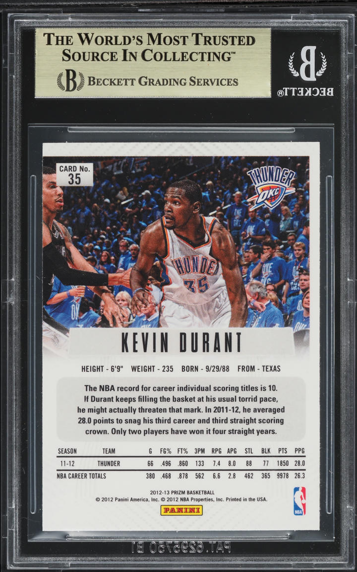 2012 Panini Prizm Kevin Durant #35 BGS 9.5 GEM MINT
