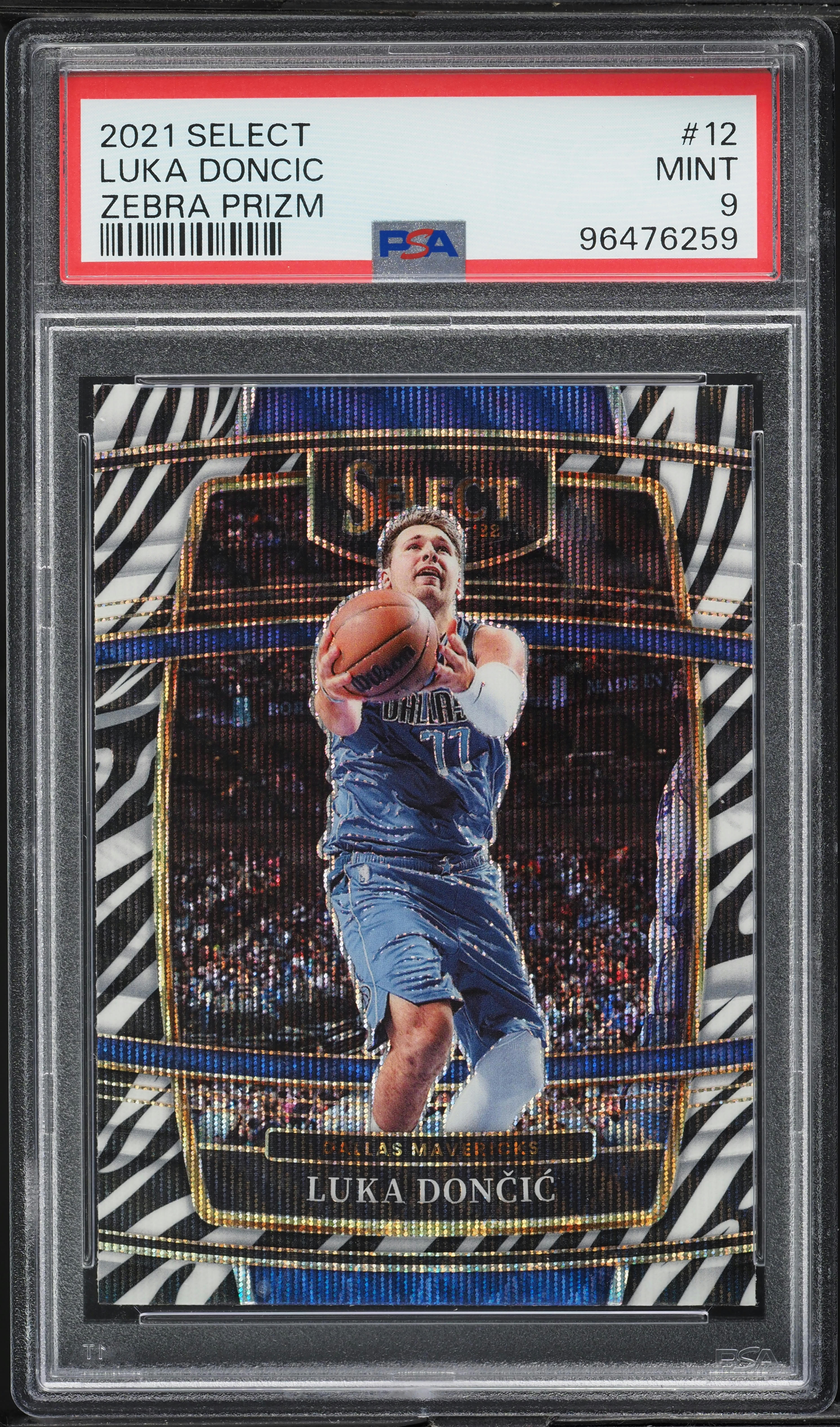 2021 Select Concourse Zebra Prizm Luka Doncic #12 PSA 9 MINT