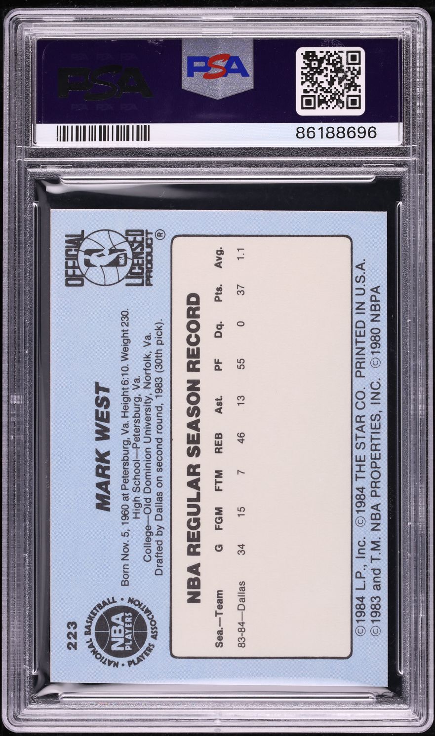 1984 Star Basketball Mark West #223 PSA 8 NM-MT