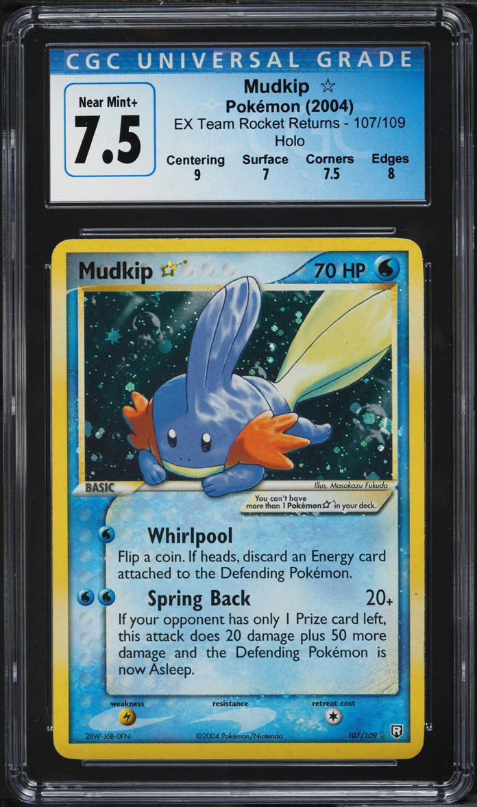 2004 Pokemon EX Team Rocket Returns Holo Mudkip Gold Star #107 CGC 7.5 NRMT+